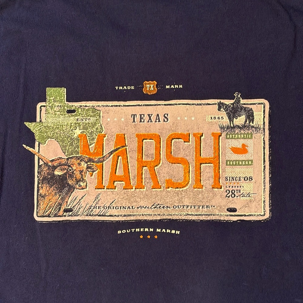 Southern Marsh Texas Tee Shirt Long Sleeve Navy Blue Pocket Tee Shirt Size Large